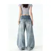 Jeans Curvos Retro Americanos Azul Claro para Mujer, Tendencia de Primavera Versátil Nuevos Pantalones de Pierna Ancha de Cintura Baja Adelgazantes