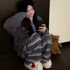 Pijama Novo para Mulheres, Outono/Inverno, Meio Fleece, Pinguim, Com Capuz, Listrado, Adequado para Usar em Casa ou Sair, Conjunto de Pijama