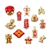 Estilo Chino Petardo de Goteo de Aceite Danza del León Carácter de Fortuna Cuentas Espaciadoras Colgante Accesorios Piezas para Joyería DIY Cadena de Teléfono Llavero Encanto
