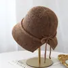 Sombrero de Pescador de Punto con Espalda de Lazo y Abertura Estilo Coreano para Mujer 2026 Primavera Otoño Casual Versátil Para Adelgazar la Cara