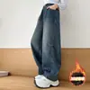 Jeans de Otoño e Invierno para Niñas 2026 Nuevos Casuales Estilo Coreano para Niña Jeans Gruesos con Forro Polar de Pierna Curva para Niños Medianos y Grandes