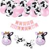 Set de Decoración para Fiesta de Cumpleaños de Bebé Vaca Rosa Bandera de Cumpleaños Rosa Globo con Patrón de Vaca Grande Película de Aluminio Vaca