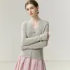 Estilo elegante~Cárdigan de punto de cachemira con cuello en V para mujer, suave y adelgazante, suéter versátil, top estilo francés
