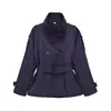 Comércio Exterior Europeu e Americano Transfronteiriço Outono Novo Estilo Feminino Para o Trabalho Gola Alta Mangas Longas Jaqueta Casaco de Botão Duplo com Cinto