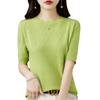 Primavera e Verão Nova Chegada Diamante Oco Camisa de Malha Camiseta de manga curta Feminino Pescoço redondo solto fino explosivo Base Camisa Suéter