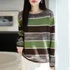 Coleção Outono/Inverno 2026 Transfronteiriça: suéter de lã de malha fina com gola redonda, de manga comprida, feminino, color-block, trama aberta, ajuste solto, camada base