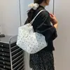 2025 Nueva Moda Bufanda de Seda Estampada con Lazo y Perlas Bolso de Hombro Casual de Gran Capacidad Bolso Tote para Mujer