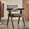 Silla de Comedor de Madera Maciza para el Hogar, Silla Chandigarh Estilo Mediados de Siglo, Silla con Reposabrazos Suaves Estilo Wabi-Sabi, Silla de Ratán para Ocio