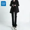 Jeans Reta Edição Estreita Forrado com Fleece Cinza Preto Feminino Outono e Inverno Explosões Cintura Alta Tall Stretch Calças Tubo Fumaça
