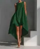 Vestido Casual Assimétrico Solto de Algodão e Linho Europeu e Americano Primavera 2026 com Frente Curta e Costas Longas, Roupa Sem Mangas para Férias para Mulheres