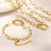 Novo Conjunto de Joias Meli - Pulseira de Corrente para Clavícula com Contas de Aço Inoxidável de Alta Resistência com Pingente de Coração Irregular Banhado a Ouro 18K Real