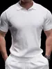 Nova camisa de malha de manga curta de verão para homens, camisa polo de seda gelada, gola V, camiseta de negócios slim fit, atacado transfronteiriço