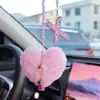 Coração de Pelúcia com Alfabeto Argila Acessórios para Interior de Carro Pingente para Mulheres, Ornamento de Pendurar Espelho Retrovisor de Carro com Strass
