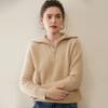 Suéter Feminino 100% Caxemira Gola Alta Meio Zíper Outono e Inverno Novo Solto Espessado Moda Tricô Camada Base