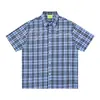 Camisa a Cuadros Retro Americana de Manga Corta para Hombre Estilo Japonés Versátil Marca de Moda Estampado de Pedrería Hot-Fix Camisa a Cuadros Estilo Verano