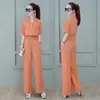 Traje de Oficina Elegante de Moda Nuevo de Verano Top Corto Delgado Ajustado Pantalones de Pierna Ancha Recta Conjunto de Dos Piezas Ropa para Mujer