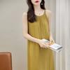 Vestido de verano de seda helada sin mangas estilo francés con borlas y elegante vestido largo hasta los tobillos