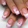 Modelo de Venda Quente para Comércio Exterior: Kit com 24 Unhas Postiças Brancas com Degradê Nude Glitter para Nail Art, Comprimento Médio Retangular, Atacado