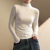Camiseta Básica de Cuello Alto Medio para Mujer, Nueva Blanca de Manga Larga Modal de Alta Gama con Aspecto Adelgazante