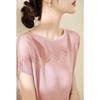 Camiseta de Manga Corta Suelta de Lyocell Tencel de Manga Corta con Mangas Volantes Delgadas Pequeñas para Mujer 2025 Xia Xin Cuello Redondo Punto de Seda de Hielo Top