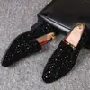 Sapatos Masculinos de Couro, Estilo Britânico, Bico Fino, Strass, Lantejoulas, Sem Cadarço, Para Negócios, Estilo Coreano, Sapatos da Moda para Boate, Casamento, Sapatos Masculinos para Cabeleireiro