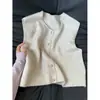 Cardigan Colete Tricotado Macio e Aconchegante para Mulheres, Temporada Outono e Inverno, Botões Pequenos Dourados, Colete Base Sem Manga Fashion, Top de Alta Qualidade