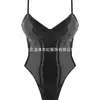Novo Roupa Íntima Sexy Europeia e Americana Couro Sintético Costas Nuas Body Sexy para Casa Roupa de Banho Couro Patente