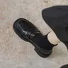 Mocasines de cuero suave, suela gruesa para mujer, nuevo estilo 2026, sin cordones, estilo JK, tacón grueso, zapatos de trabajo negros, zapatos pequeños de cuero versátiles