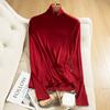 Camiseta de cuello alto fina de malla para debajo de la ropa, elástica, simple, top T-shirt, nuevo de invierno, color liso, corte ajustado, ropa interior, ropa exterior para mujer