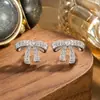 Pendientes de Aro con Lazo de Circonita Super Flash, Lujo Ligero y Elegantes, Pendientes de Lazo Sencillos Llenos de Diamantes, Lujo Ligero y de Gama Alta para Mujeres