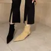 Elegantes Botas Elásticas de Punta Fina y Tacón Delgado para Mujer, Tendencia Otoño 2026 Gamuza Retro para el Trabajo Botines Delgado de Tacón Medio