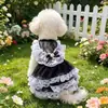 Vestido Pet Lolita Preto e Branco com Renda Roupa de Primavera e Verão para Cachorros Pequenos Vestido Princesa de Renda Fina Vestido de Casamento