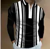 Nova Camisa Polo Casual Masculina de Outono 2023, Comércio Exterior, Estampa 3D, Cor Sólida, Zíper, Manga Longa