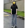 Calça Xadrez Fina de Verão para Homens e Mulheres, Perna Reta Levemente Flare, Caimento Solto, Versátil, Tendência, Casual, Estilo de Alta Qualidade, Novo Modelo