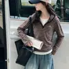 Conjunto de Top Listrado Falso Duas Peças e Calça Jeans de Perna Larga para Meninas, Roupa Casual Tendência Duas Peças para Crianças Mais Velhas