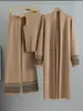 Traje de Punto de Temperamento Perezoso Transfronterizo Europeo para Mujer Nuevo Chaleco Suéter Cárdigan Pantalones de Pierna Ancha Conjunto de Tres Piezas