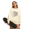 Moletom de Algodão Pesado para Casais, Caimento Solto, Gola Redonda, Sem Capuz, Blusa de Manga Longa com Estampa Versátil, Estilo Solto