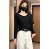 Camisa Base Fina Versátil com Decote V para Mulheres Outono/Inverno 2026, Camiseta de Manga Longa, Roupa Íntima Fashion, Top Elegante que Afina