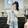 Versátil Nova Moda Outono/Primavera Cor Color Block Falso Duas Peças Moletom Doce Fofo Desenho Animado Jeans Conjunto Duas Peças Menina
