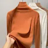 Suéter de cuello alto 100% lana pura para mujer, adecuado para otoño, se puede usar como capa interior o solo, con cuello alto apilado, top de punto de manga larga