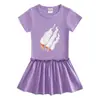2023 novo verão estilo coreano roupas infantis vestido de manga curta algodão bebê orelha de madeira plissado estilo ocidental saia fina