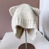 Lindo lindo sombrero de punto con orejas de gato para mujer, cálido de invierno, mezcla de lana de conejo, sombrero de punto abierto de cola de golondrina, estilo moderno