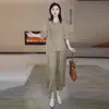 Elegante y sencillo conjunto de dos piezas de algodón y lino para mujer, pantalones de pierna ancha, conjunto de verano 2026, cuerpo suelto que disimula, transpirable, moderno, conjunto para mamá
