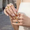 Moda Europea y Americana Nuevo Estilo Anillo de Flor Geométrica de Piedra Natural Colorida Ins Nicho Acero Inoxidable Chapado en Oro Real 18K Joyería