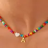 Colar de Contas Coloridas com Letras 26 Letras Corrente de Clavícula Coração Boêmio Toque de Alto Padrão Colar Feminino Atacado