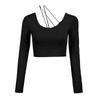 Ropa de Yoga con Almohadilla en el Pecho Femenina Sexy Espalda Ajustada Manga Larga Top de Fitness Camiseta Deportiva para Correr Otoño