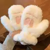 Guantes de felpa lindos de invierno para estudiantes femeninas, forro polar, engrosados, combinan con todo, con dedos peludos, tipo halter, a prueba de viento y frío para ciclismo
