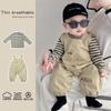 Macacão de Algodão Manga Longa Estilo Coreano para Bebê Outono e Primavera Conjunto Elegante de Duas Peças Roupas de Passeio para Bebê Classe A