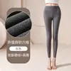 Calça de veludo alemão dupla face para outono para mulheres, novo estilo com costura de quatro agulhas e seis fios, cintura alta, justa ao corpo, superfície escovada, gera calor, quente, com forro de veludo, calça de segunda pele, outono e inverno