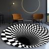 Alfombra de Ilusión 3D Agujero Negro Cuadros Blanco y Negro Visión Estereoscópica Vórtice Habitación Mesita de Noche Armario Cesta Colgante Felpudo